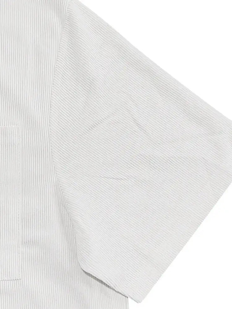 Men’s Full Size Button Up Top and Shorts Set - White | white striped short-sleeved shirt ribbed