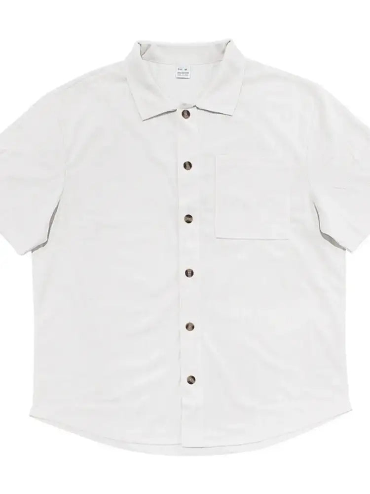 Men’s Full Size Button Up Top and Shorts Set - White | white short-sleeved button-down shirt pocket