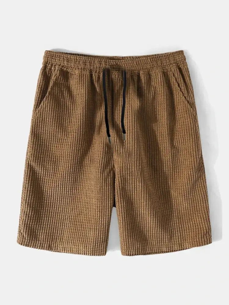 Men’s Full Size Color Block Button Up Shirt and Shorts Set Plus Size - brown corduroy shorts elastic waistband