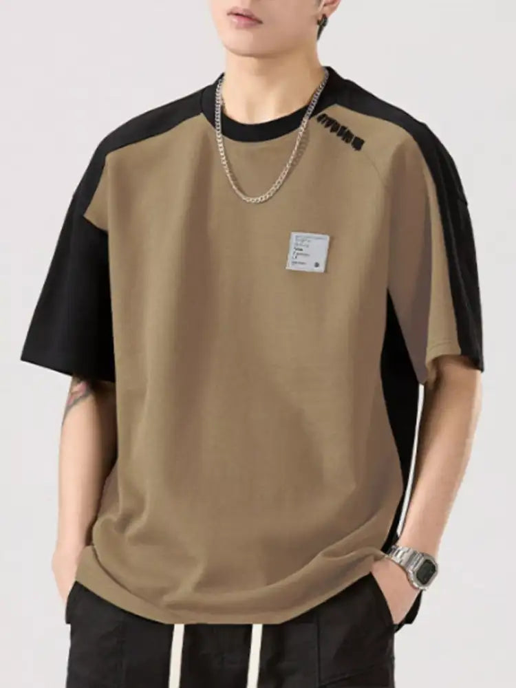 Men’s Full Size Contrast Round Neck Short Sleeve T-Shirt Plus Size