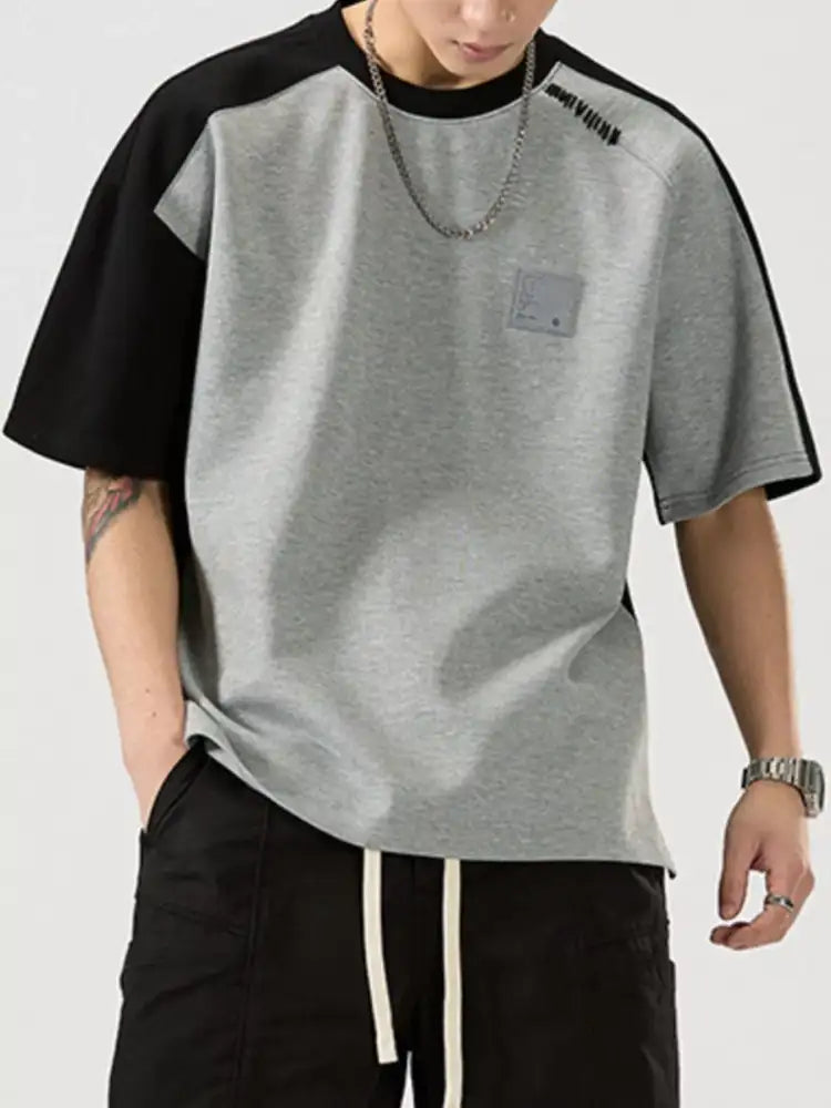 Men’s Full Size Contrast Round Neck Short Sleeve T-Shirt Plus Size