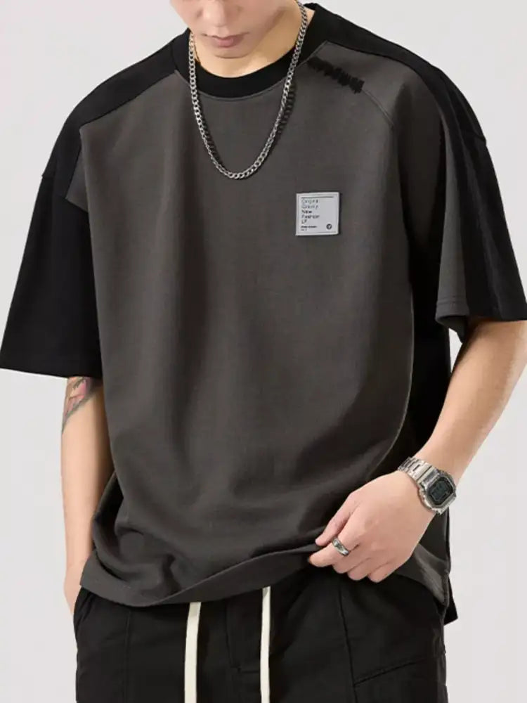 Men’s Full Size Contrast Round Neck Short Sleeve T-Shirt Plus Size