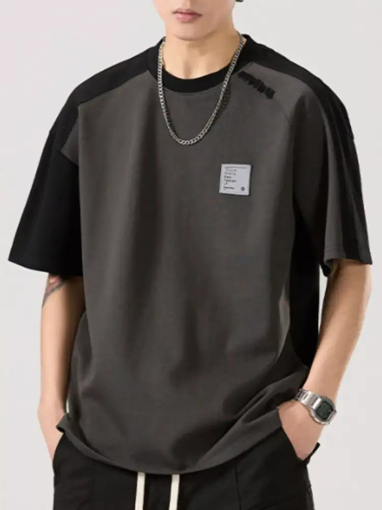 Men’s Full Size Contrast Round Neck Short Sleeve T-Shirt Plus Size