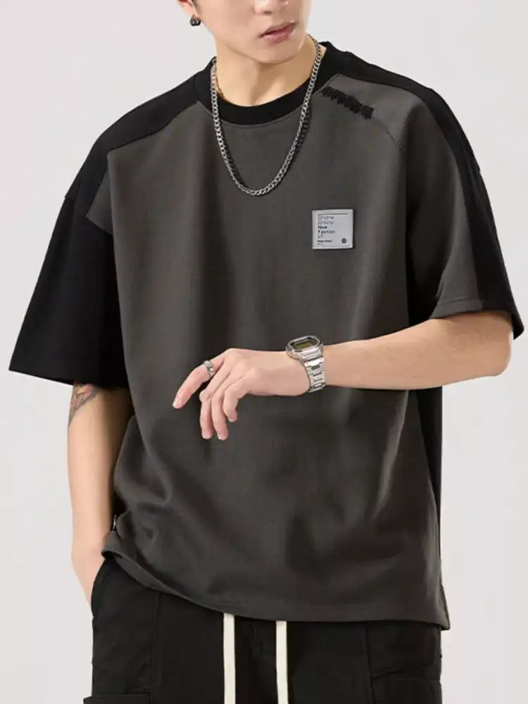 Men’s Full Size Contrast Round Neck Short Sleeve T-Shirt Plus Size