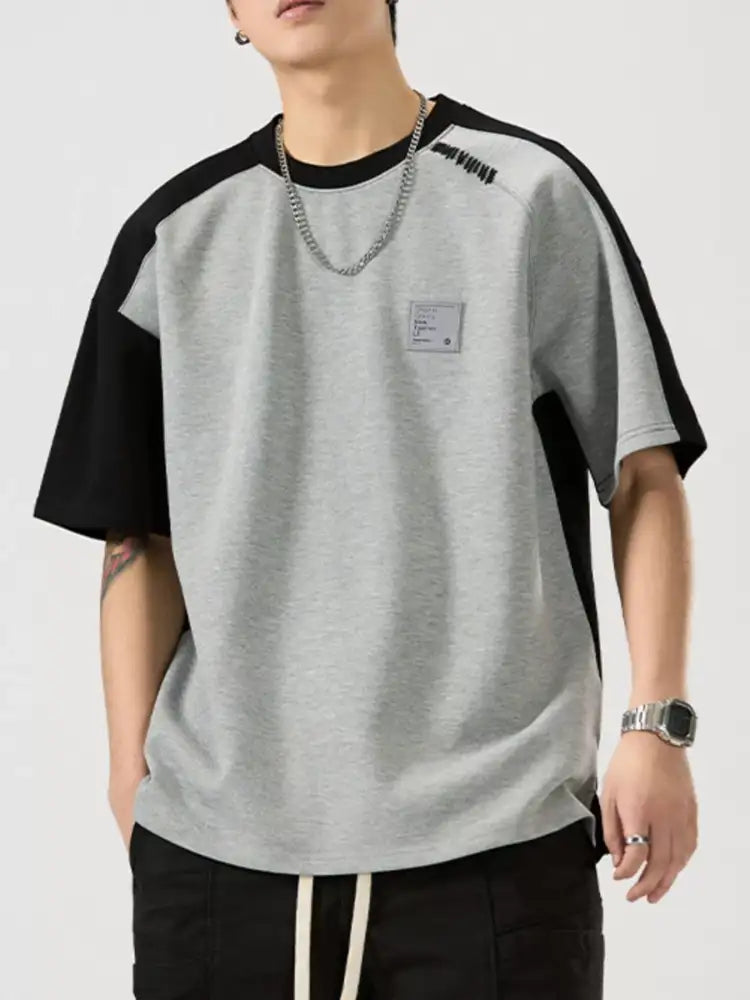 Men’s Full Size Contrast Round Neck Short Sleeve T-Shirt Plus Size