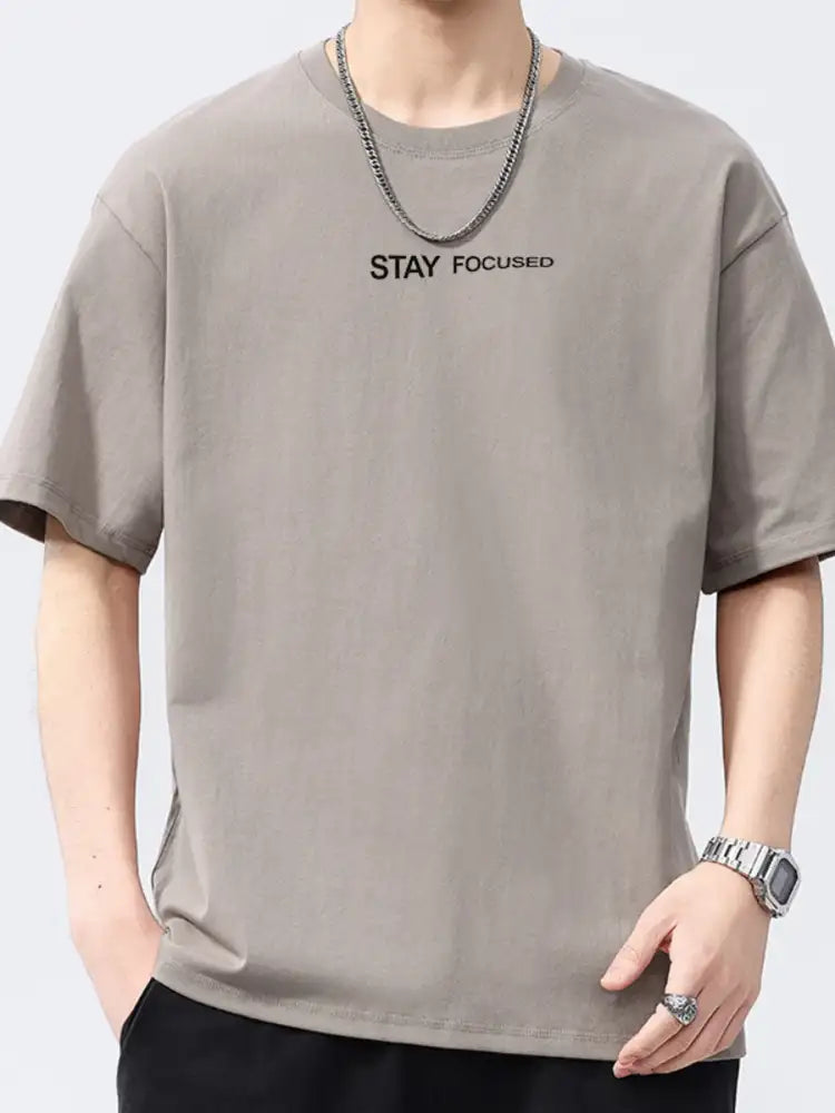Men’s Full Size Letter Round Neck Short Sleeve T-Shirt Plus Size