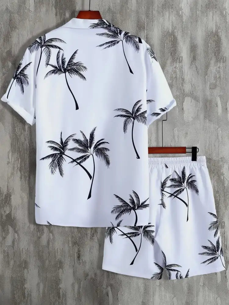 Men’s Full Size Palm Print Shirt and Shorts Set - Floral | palm tree print short sleeve