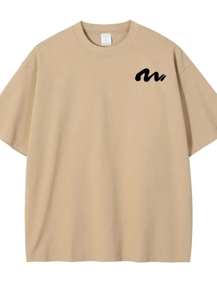 Men’s Full Size Round Neck Half Sleeve T-Shirt Plus Size - beige oversized t-shirt black logo