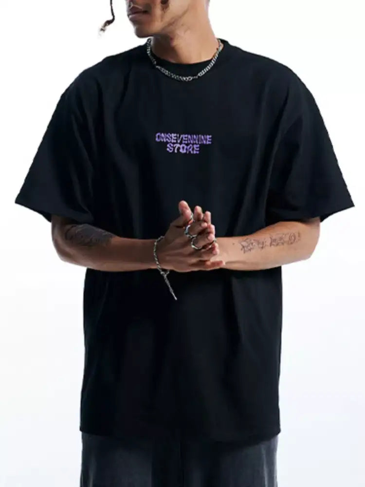 Men’s Oversized Round Neck Graphic T-Shirt - black oversized cotton t-shirt conevene