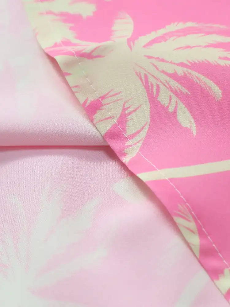 Men’s Palm Tree Print Top and Shorts Summer Set - pink palm tree print beach