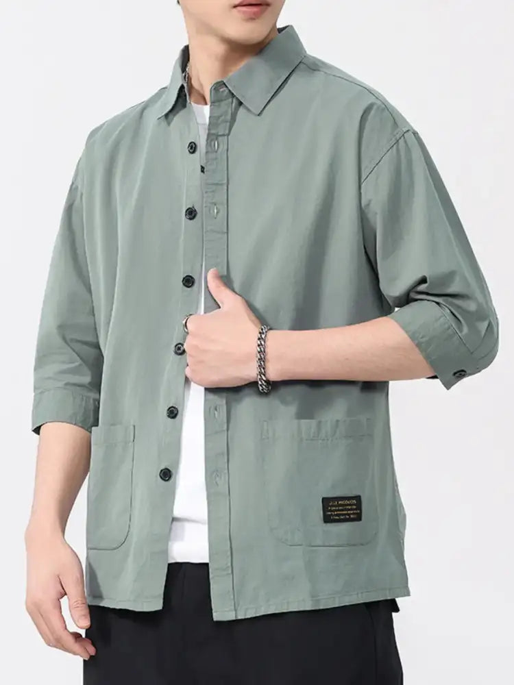 Men’s Plus Size Button Up 3/4 Sleeve Shirt