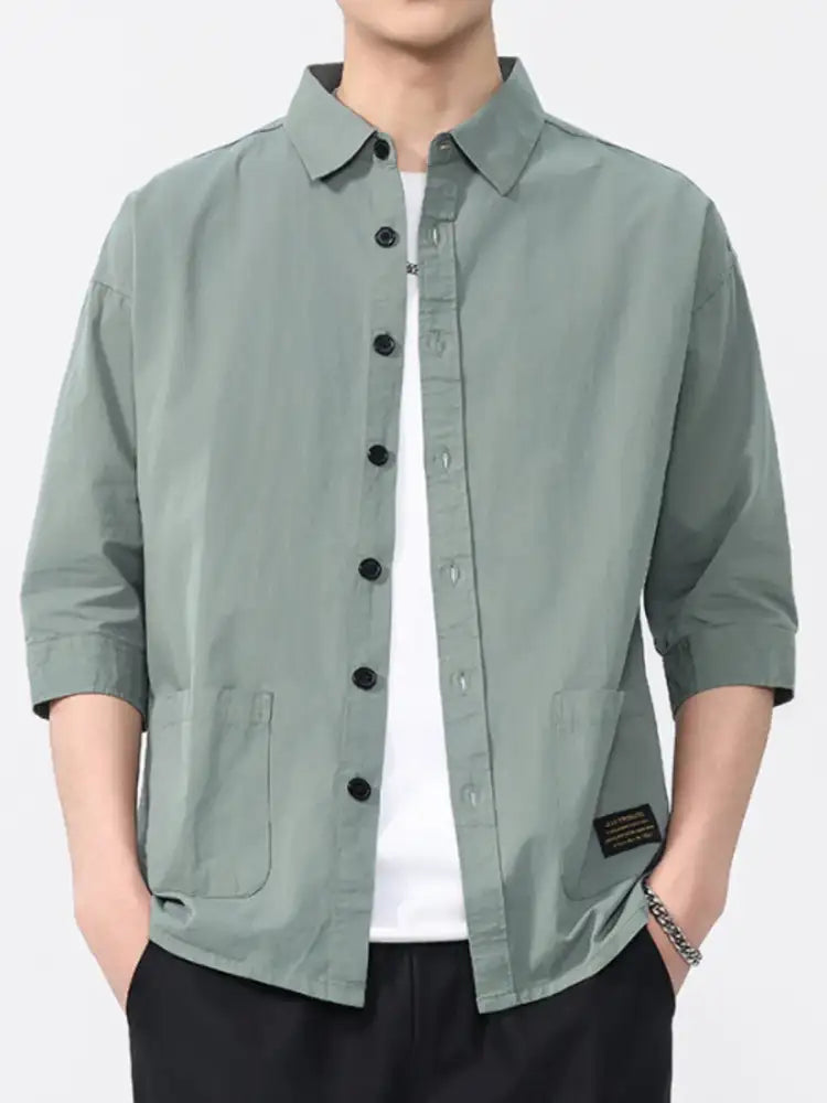 Men’s Plus Size Button Up 3/4 Sleeve Shirt