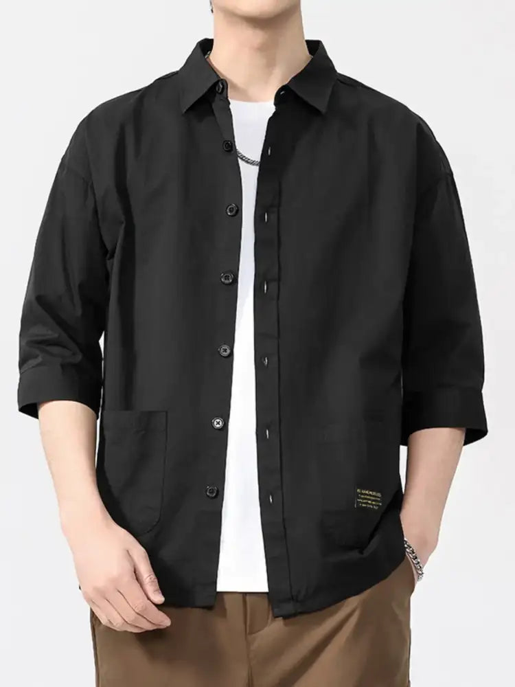 Men’s Plus Size Button Up 3/4 Sleeve Shirt