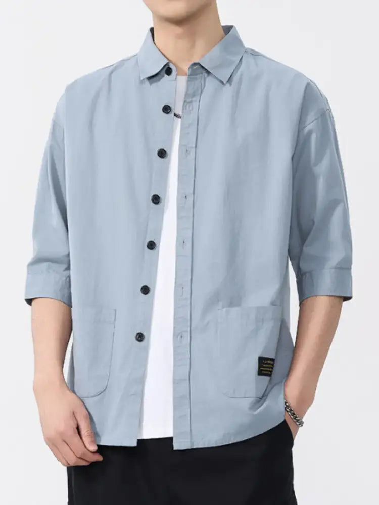 Men’s Plus Size Button Up 3/4 Sleeve Shirt