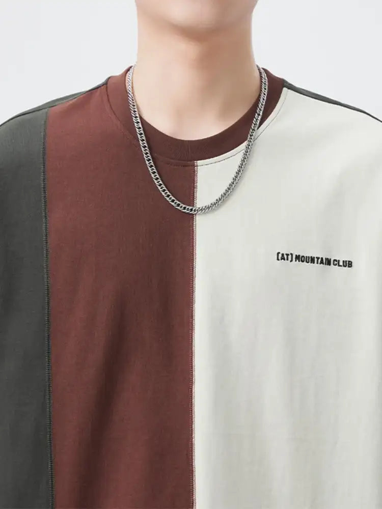 Men’s Plus Size Color Block Round Neck Short Sleeve T-Shirt