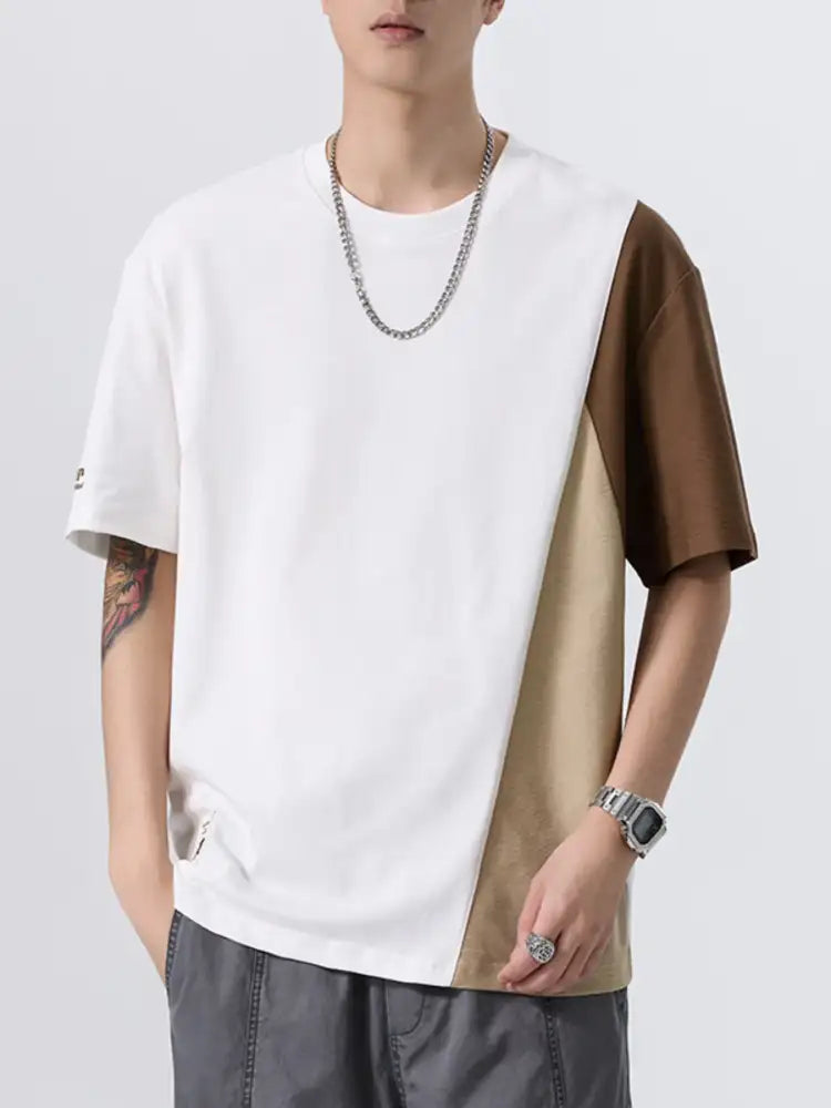 Men’s Plus Size Color Block Round Neck T-Shirt