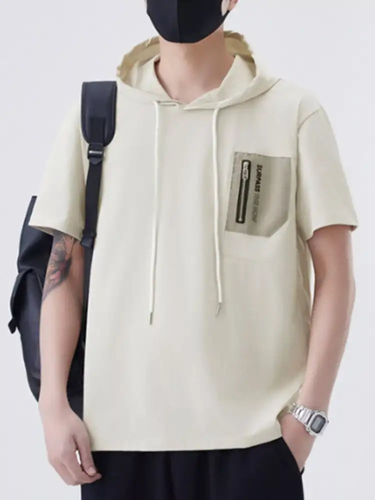 Men’s Plus Size Drawstring Short Sleeve Hooded Top