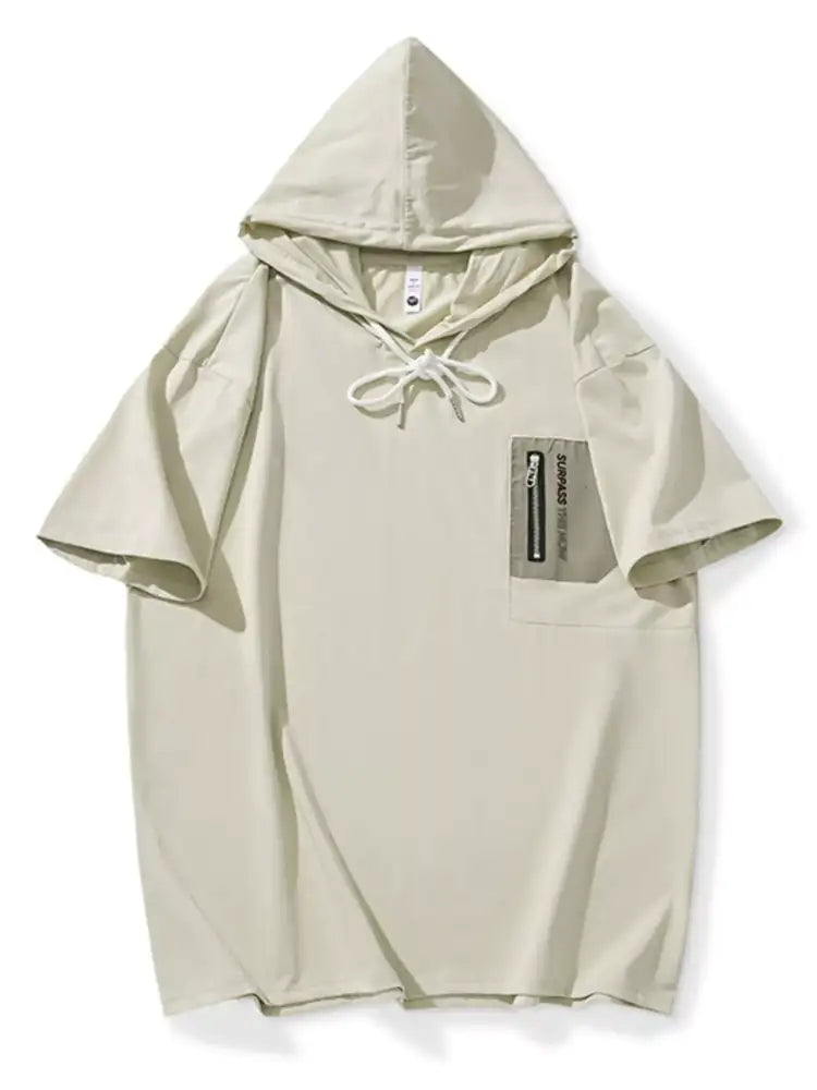 Men’s Plus Size Drawstring Short Sleeve Hooded Top
