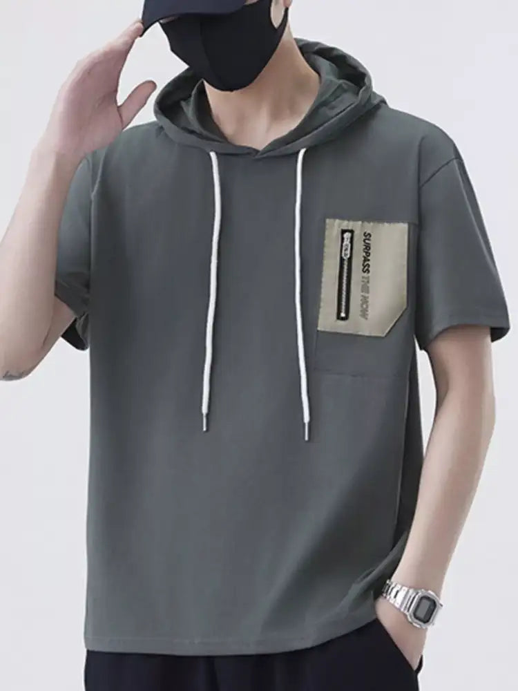 Men’s Plus Size Drawstring Short Sleeve Hooded Top