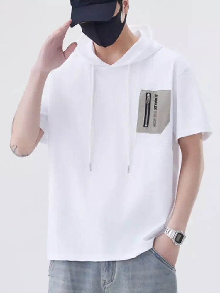 Men’s Plus Size Drawstring Short Sleeve Hooded Top