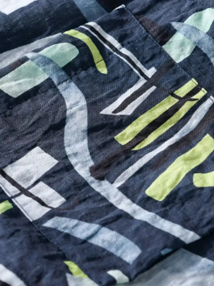 Men’s Plus Size Geometric Print Casual Short Sleeve Shirt