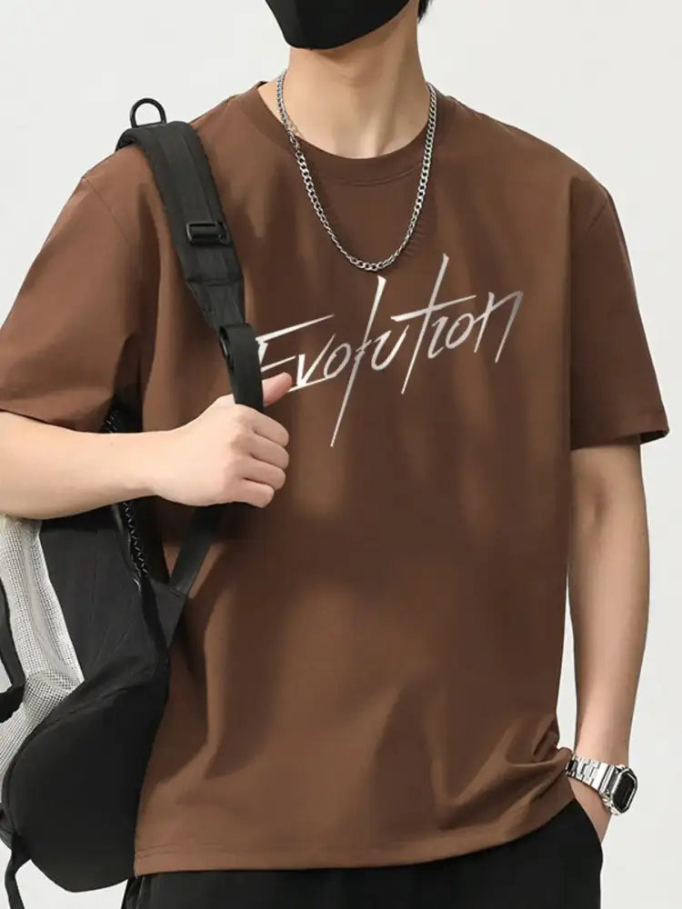 Men’s Plus Size Letter Round Neck Short Sleeve T-Shirt