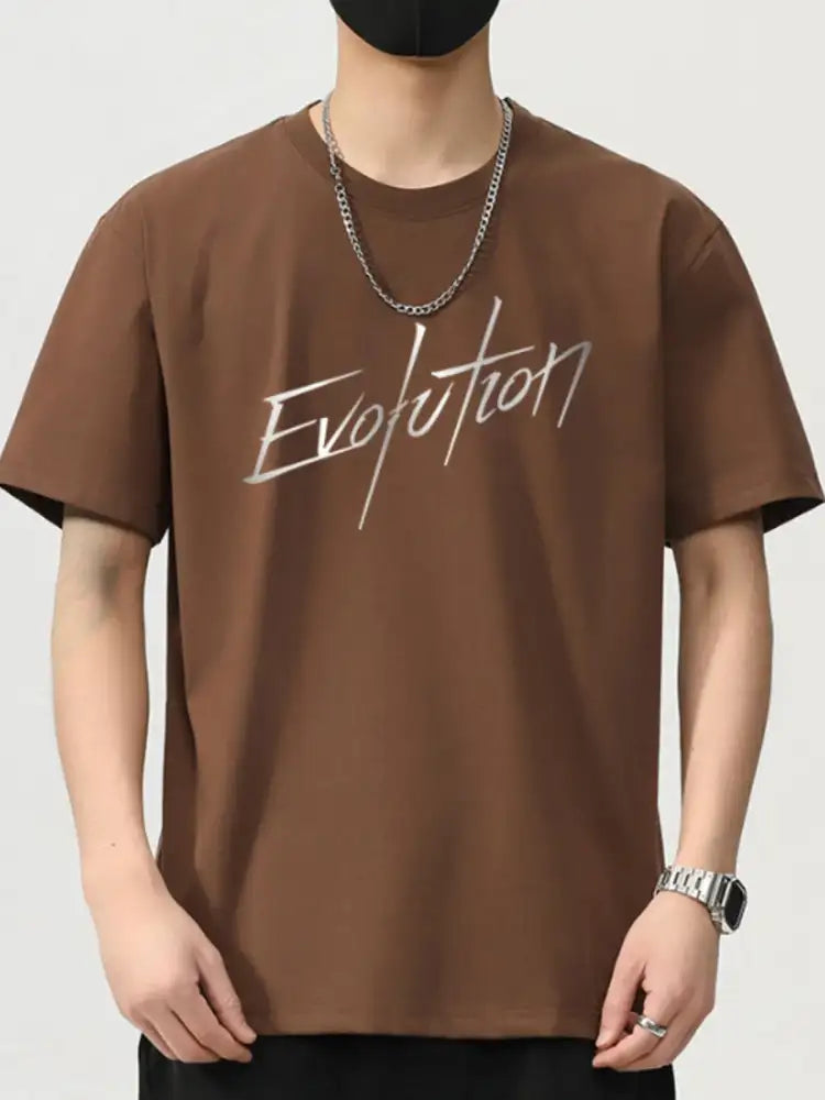 Men’s Plus Size Letter Round Neck Short Sleeve T-Shirt