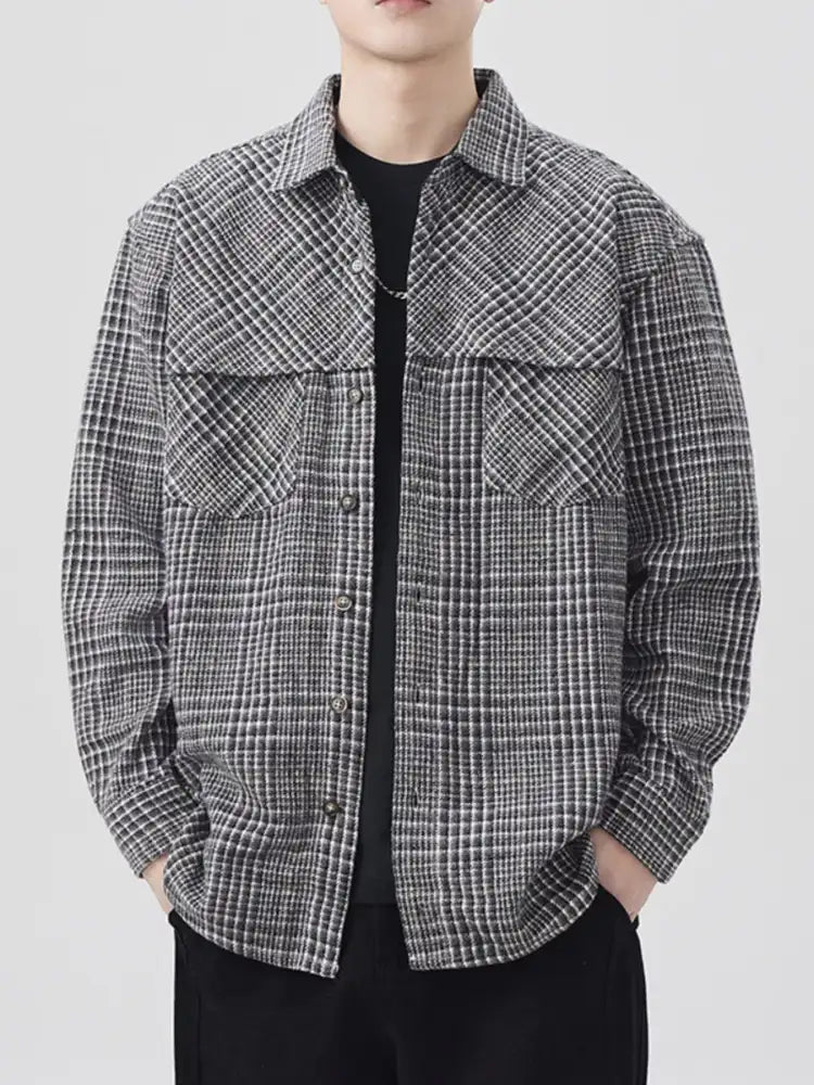 Men’s Plus Size Plaid Button Up Long Sleeve Shirt