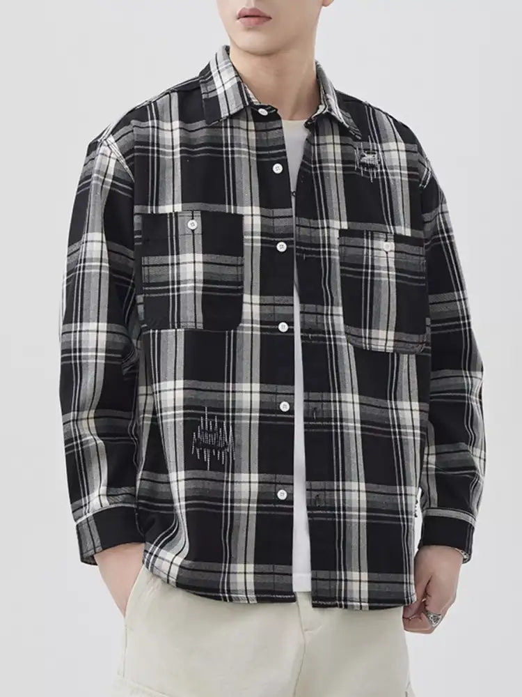 Men’s Plus Size Plaid Button Up Long Sleeve Shirt