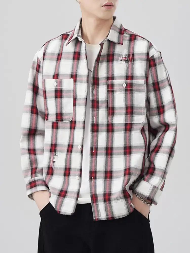 Men’s Plus Size Plaid Button Up Long Sleeve Shirt