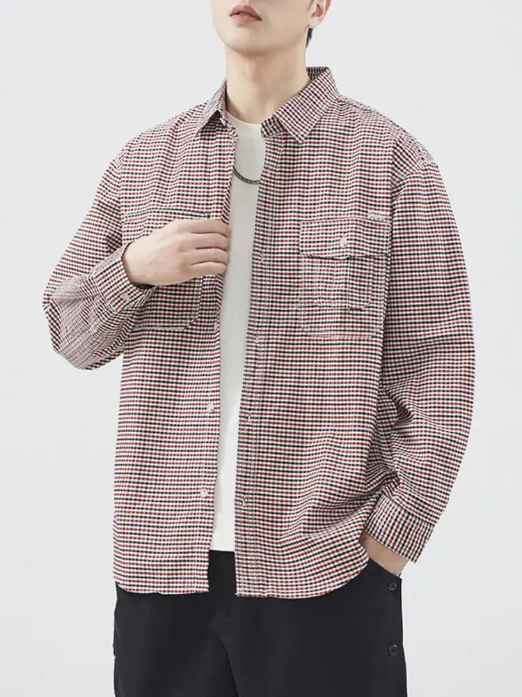 Men’s Plus Size Plaid Button Up Long Sleeve Shirt
