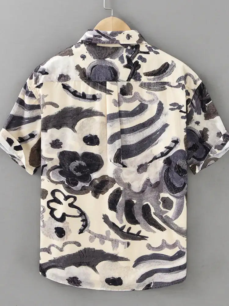 Men’s Plus Size Printed Button Up Short Sleeve Shirt