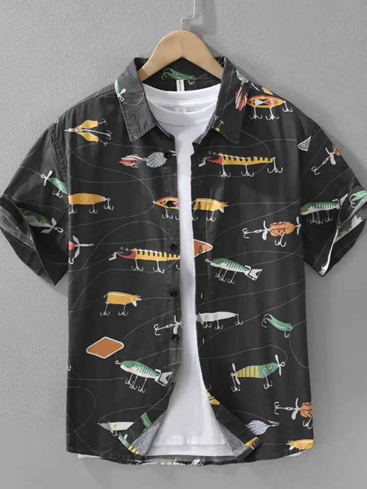 Men’s Plus Size Printed Button Up Short Sleeve Shirt