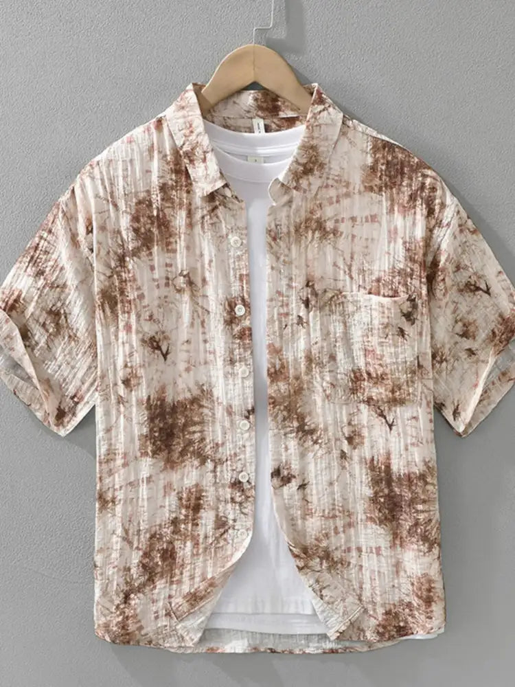 Men’s Plus Size Printed Button Up Short Sleeve Shirt