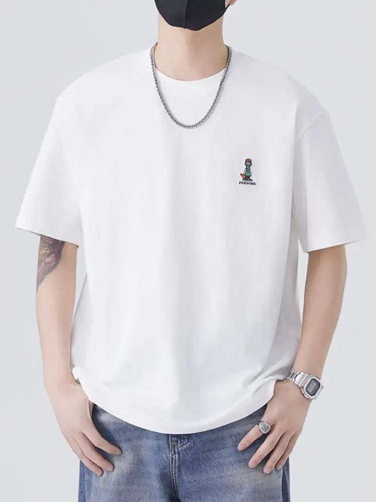 Men’s Plus Size Round Neck Short Sleeve T-Shirt - white t-shirt black graphic design