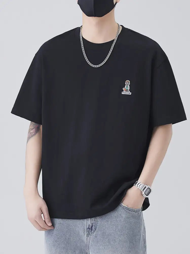 Men’s Plus Size Round Neck Short Sleeve T-Shirt - black t-shirt buddha design silver