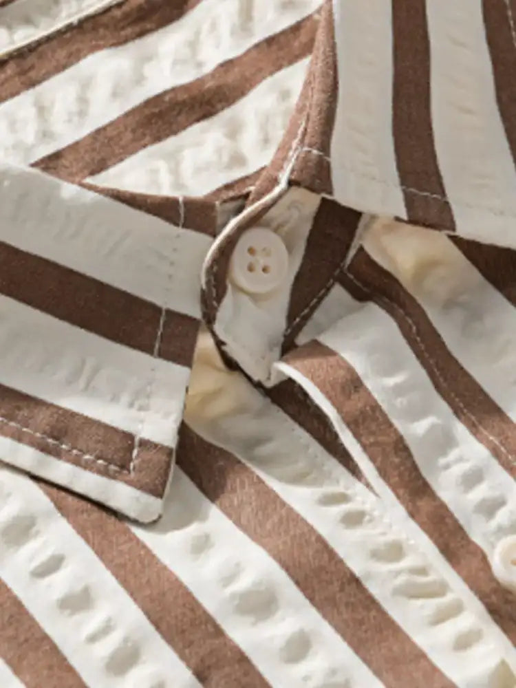 Men’s Plus Size Striped Button Up Short Sleeve Shirt