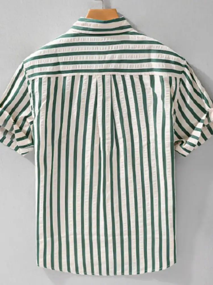 Men’s Plus Size Striped Button Up Short Sleeve Shirt