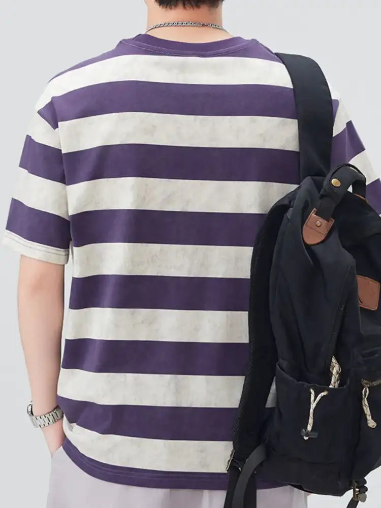 Men’s Plus Size Striped Round Neck Short Sleeve T-Shirt