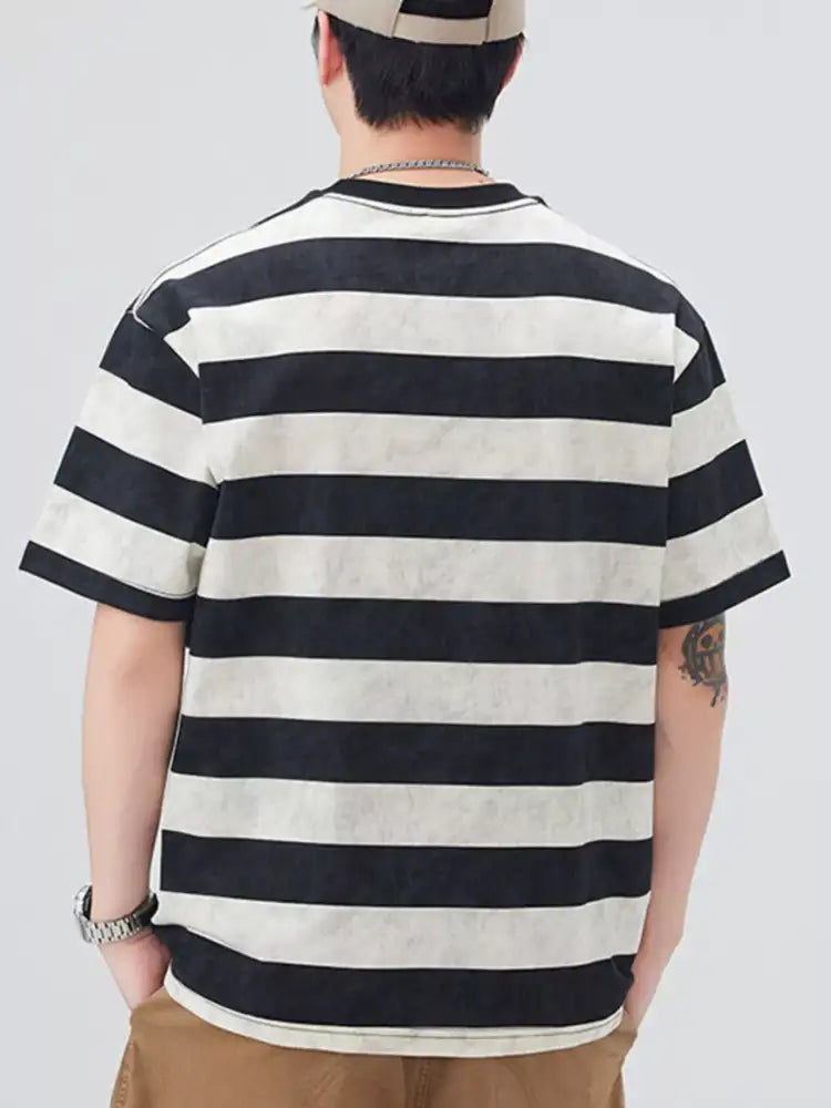 Men’s Plus Size Striped Round Neck Short Sleeve T-Shirt