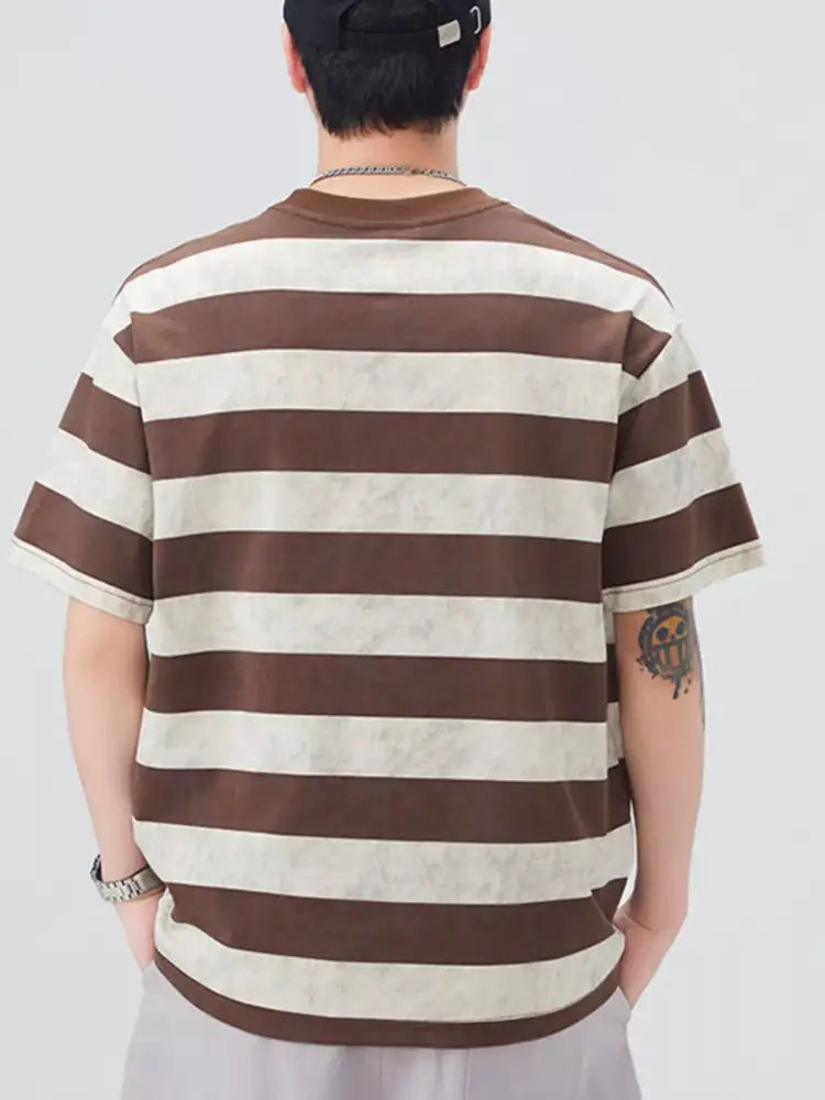 Men’s Plus Size Striped Round Neck Short Sleeve T-Shirt