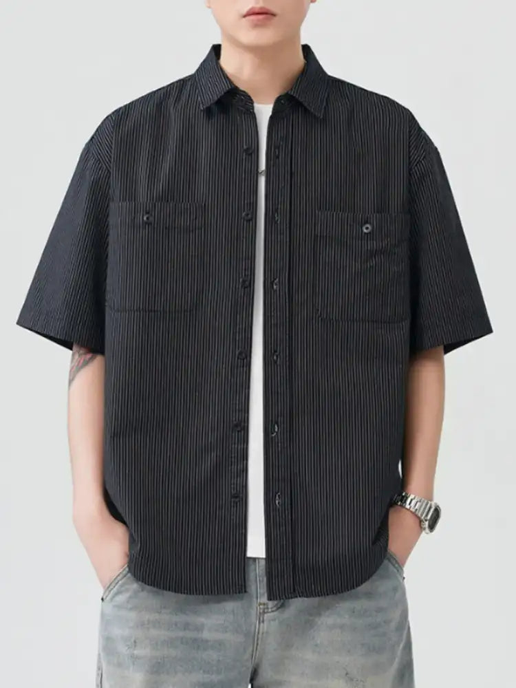 Men’s Plus Size Striped Short Sleeve Casual Shirt