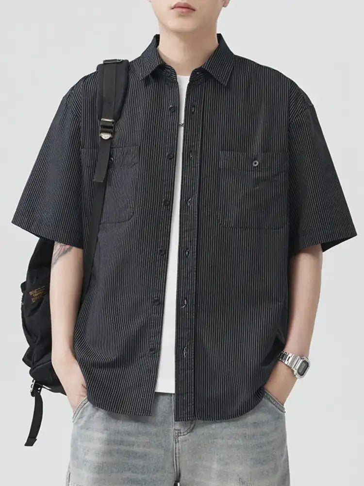 Men’s Plus Size Striped Short Sleeve Casual Shirt