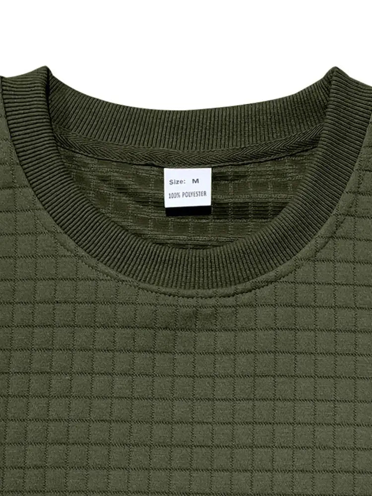 Men’s Textured Round Neck Top and Shorts Set - Green | olive green textured sweater ribbed