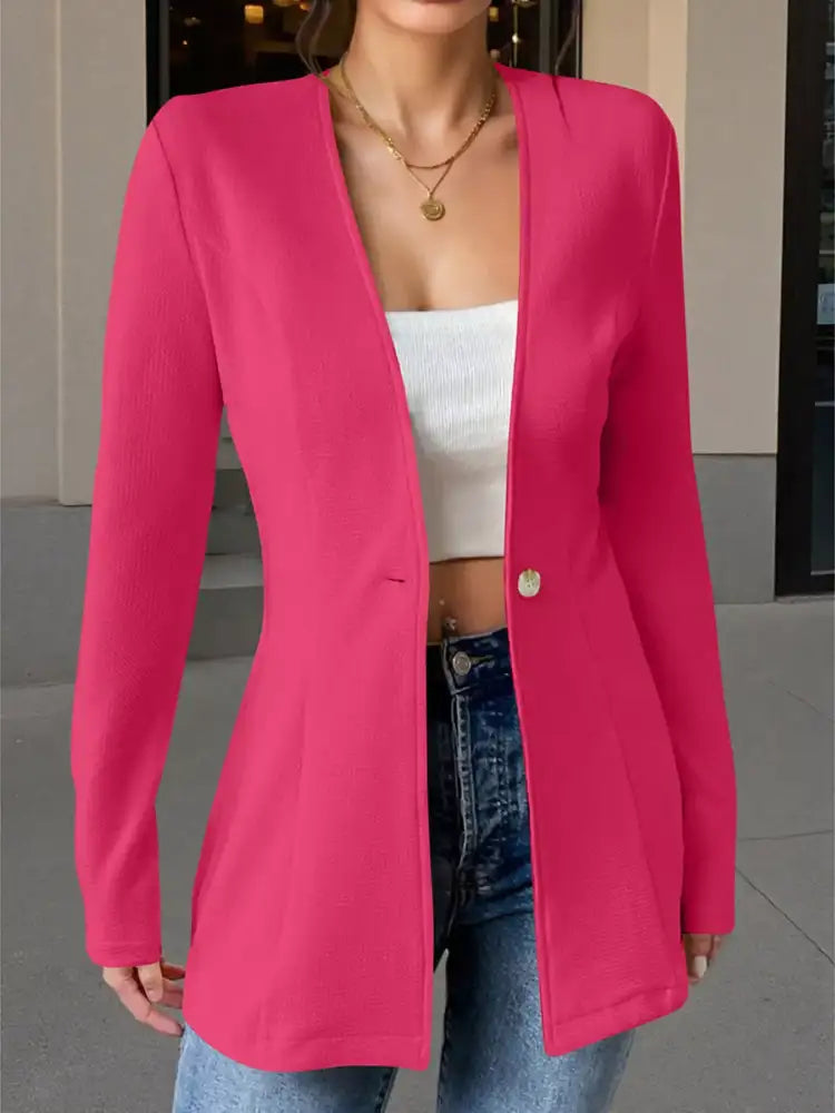 One Button Long Sleeve Blazer