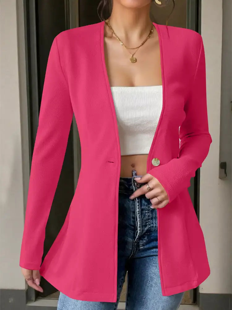 One Button Long Sleeve Blazer