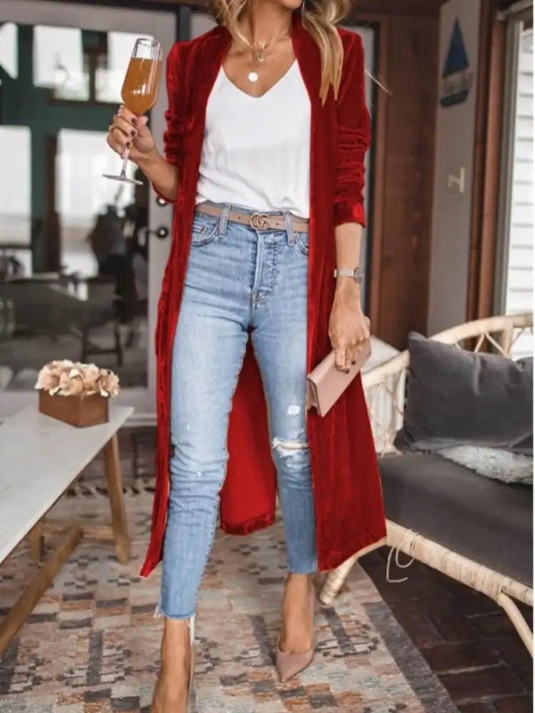Open Front Long Sleeve Longline Cardigan