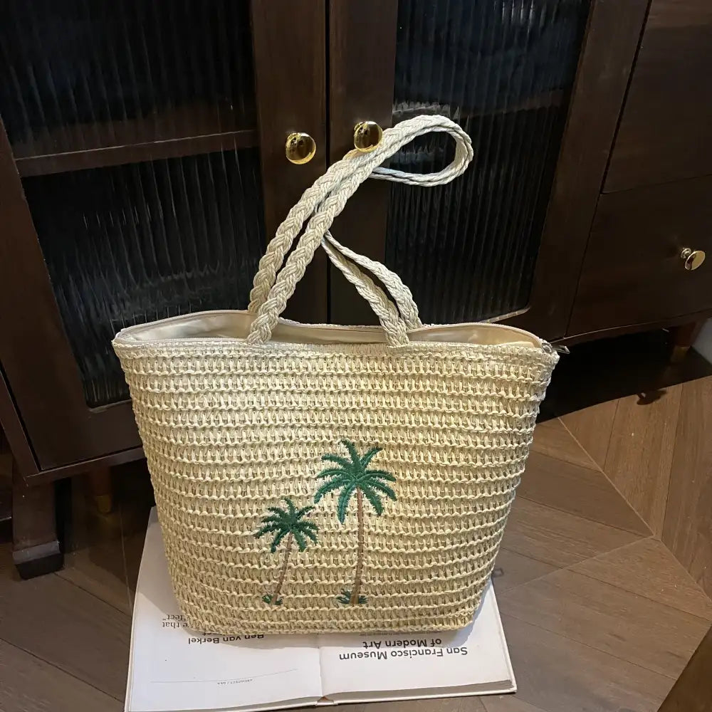 Palm Tree Woven Straw Shoulder Bag