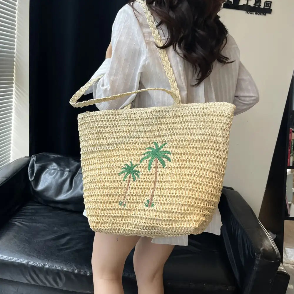 Palm Tree Woven Straw Shoulder Bag