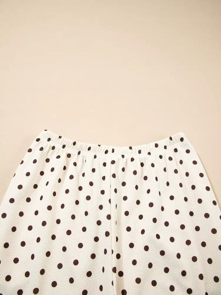 Polka Dot Notched Long Sleeve Top and Drawstring Joggers Lounge Set